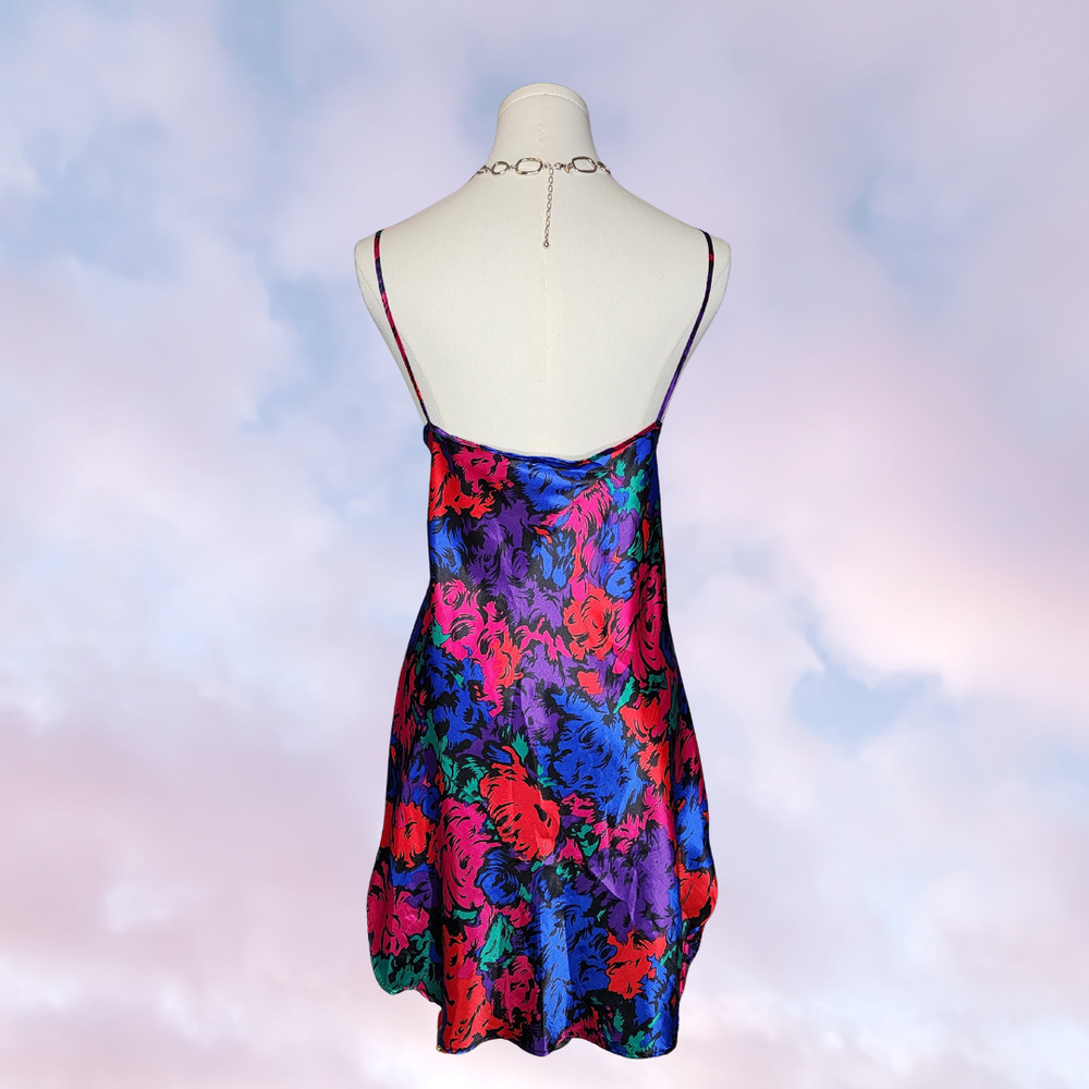 Vtg 90s Cinestar Vibrant Colorful Bold Spaghetti Strap Lingerie Slip Dress Sz M - Picture 3 of 4